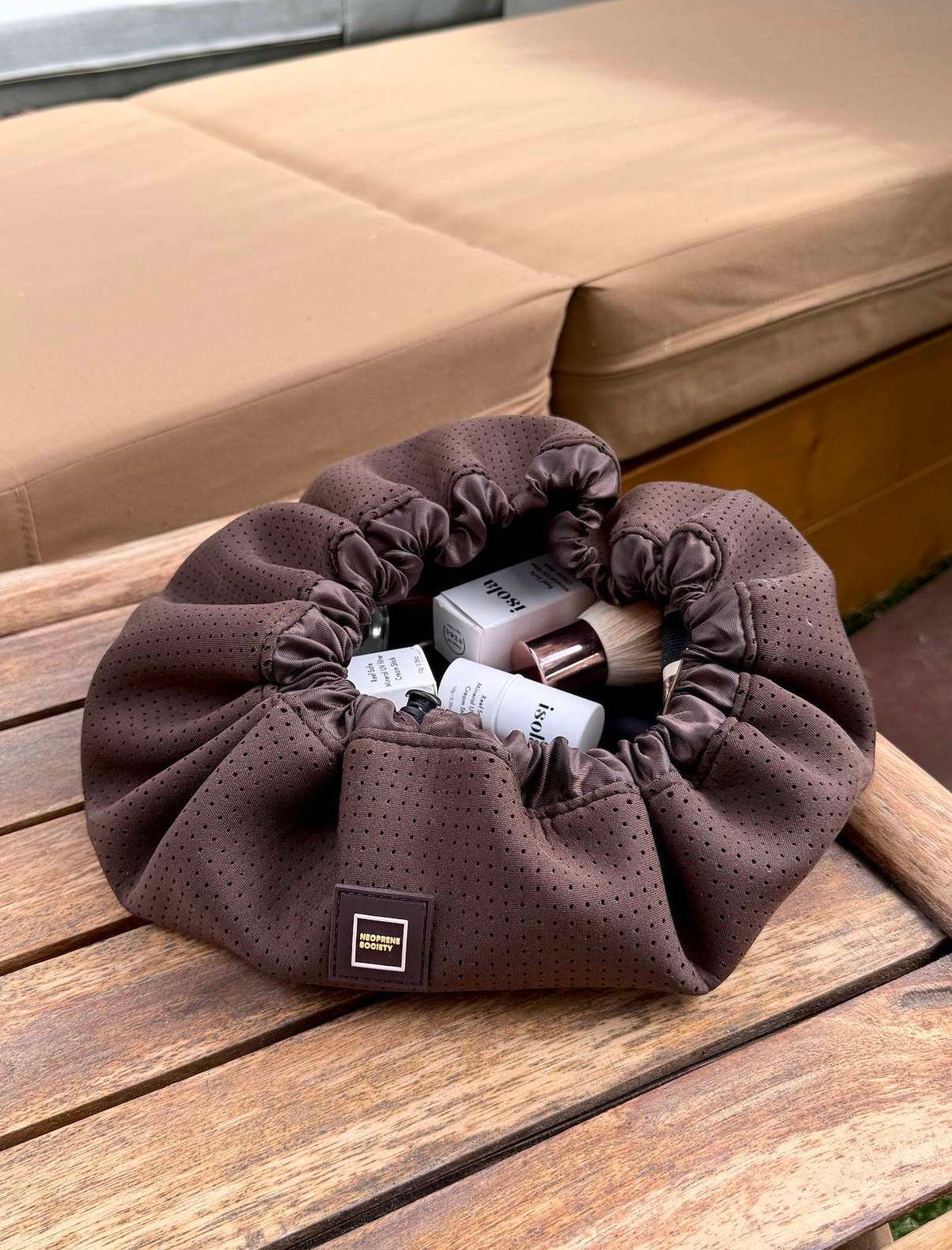 Brown makeup bag