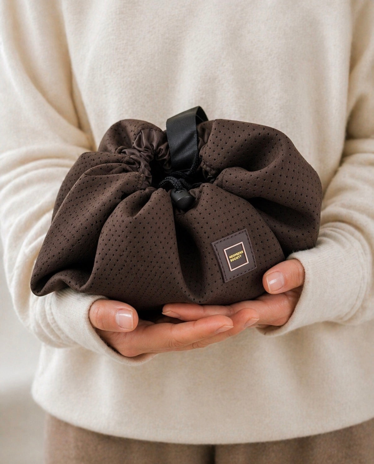 Neoprene Flat Lay Makeup Bag - Chocolate Brown