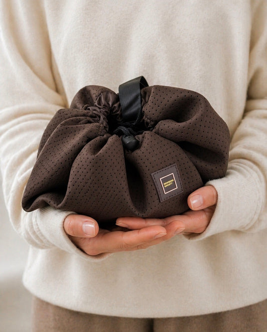 Neoprene Flat Lay Makeup Bag - Chocolate Brown