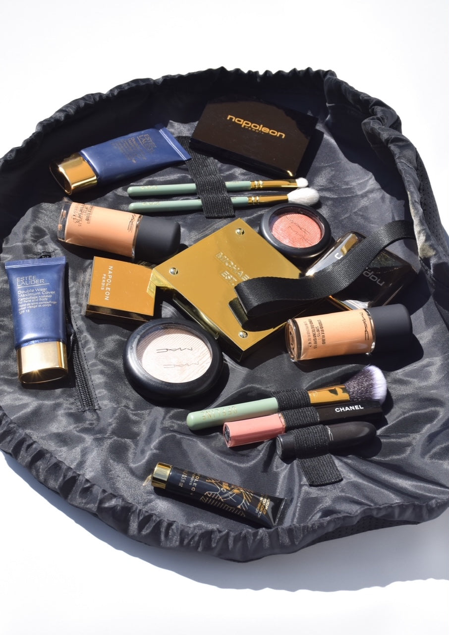 Neoprene black flat lay makeup bag best for travel